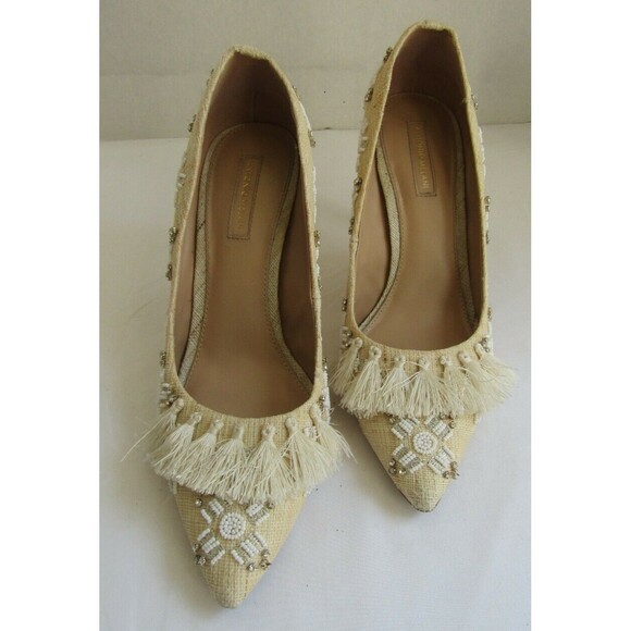 Antonio Melani Heels Beaded Rhinestones Tasseled Tan Shoes Womans Size 9.5 M - Picture 3 of 10
